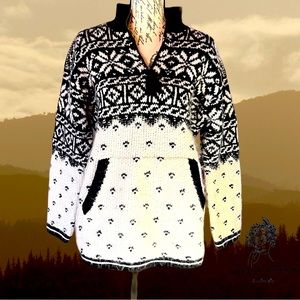 VTG HAND KNIT JONES NEW YORK SPORT WOMEN’S SKI SWEATER WOOL MOHAIR BLEND S